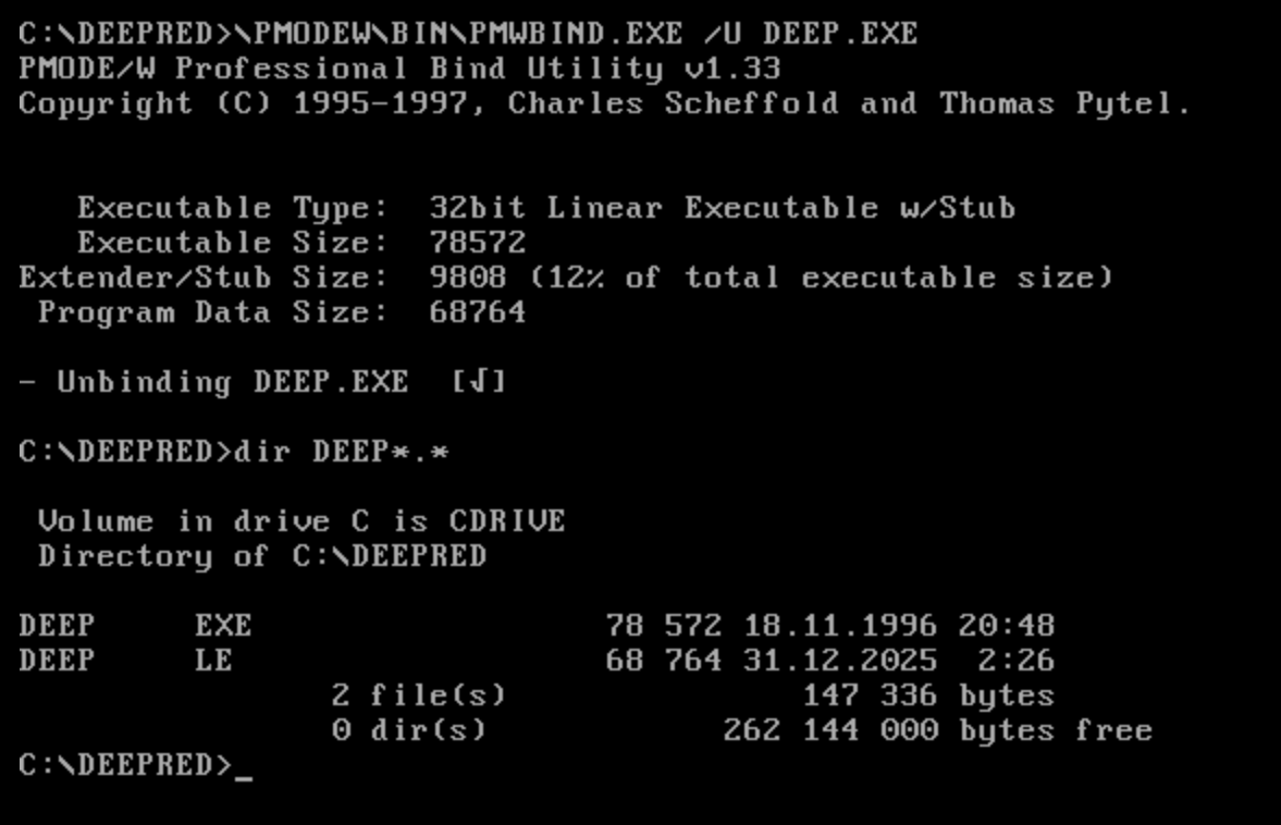 Unbinding PMODE extender stub from the executable.